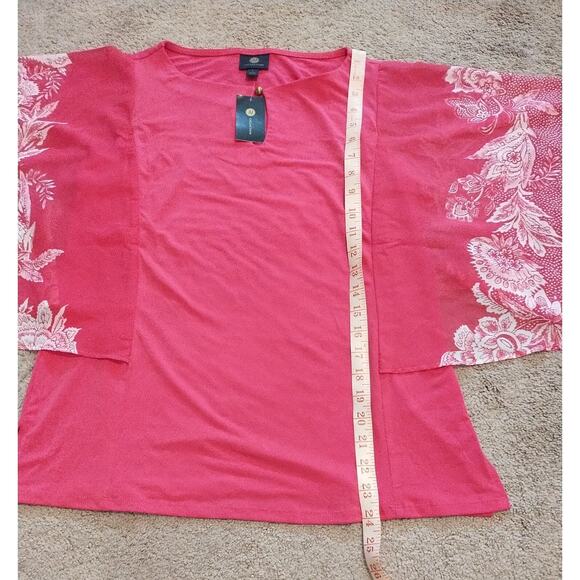 NWT JM Collection Floral Printed Flutter-Sleeve Keyhole Top Pink/White Size S - Picture 8 of 8